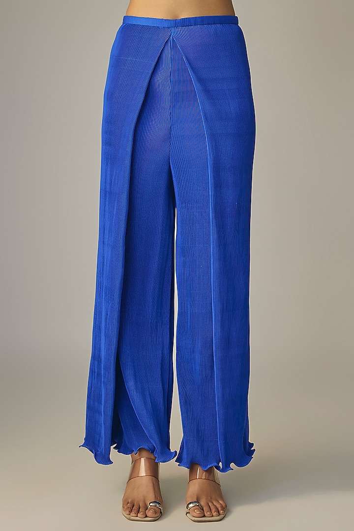 Red Ombre & Indigo Blue Pleated Polyester Co-Ord Set by Kiran Uttam Ghosh at Pernia's Pop Up Shop