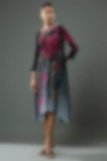 Black & Grey Pleated Polyester Printed & Bead Embroidered Kaftan by Kiran Uttam Ghosh at Pernia's Pop Up Shop