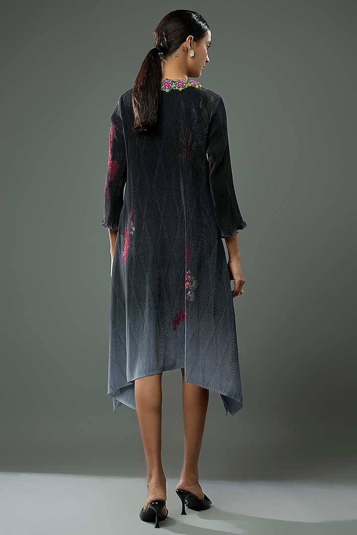 Black & Grey Pleated Polyester Printed & Bead Embroidered Kaftan by Kiran Uttam Ghosh at Pernia's Pop Up Shop