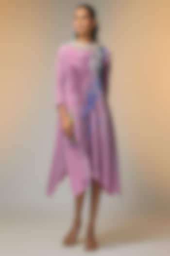 Blush Pink Pleated Polyester Printed & Embroidered Kaftan by Kiran Uttam Ghosh at Pernia's Pop Up Shop