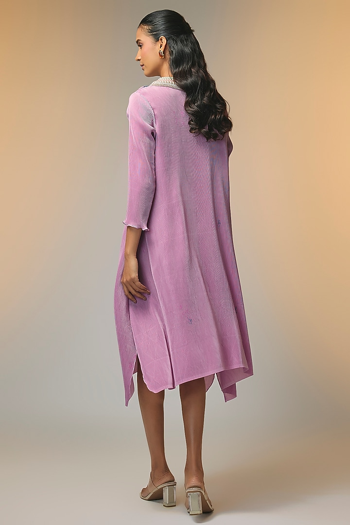 Blush Pink Pleated Polyester Printed & Embroidered Kaftan by Kiran Uttam Ghosh at Pernia's Pop Up Shop