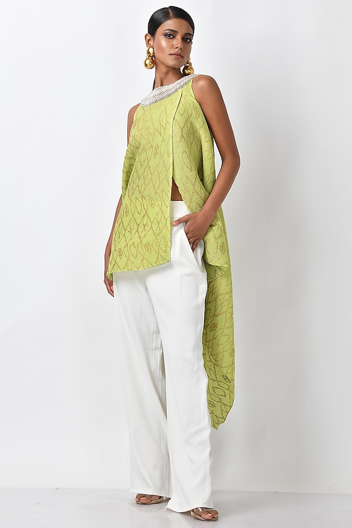 Lime Green Embroidered Handcrafted Wrap by Kiran Uttam Ghosh