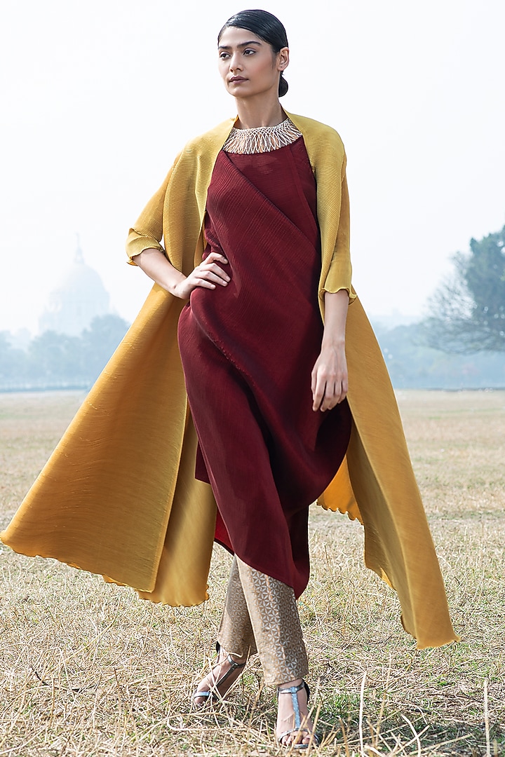 Merlot Dori Embroidered Wrap by Kiran Uttam Ghosh at Pernia's Pop Up Shop