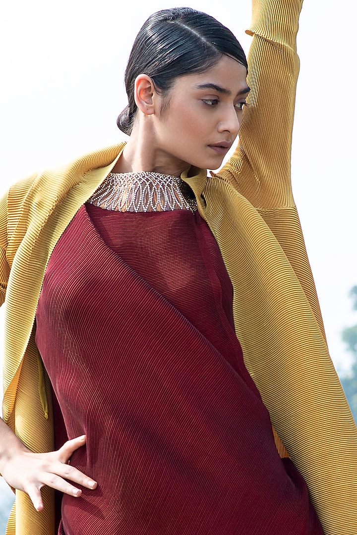 Merlot Dori Embroidered Wrap by Kiran Uttam Ghosh at Pernia's Pop Up Shop