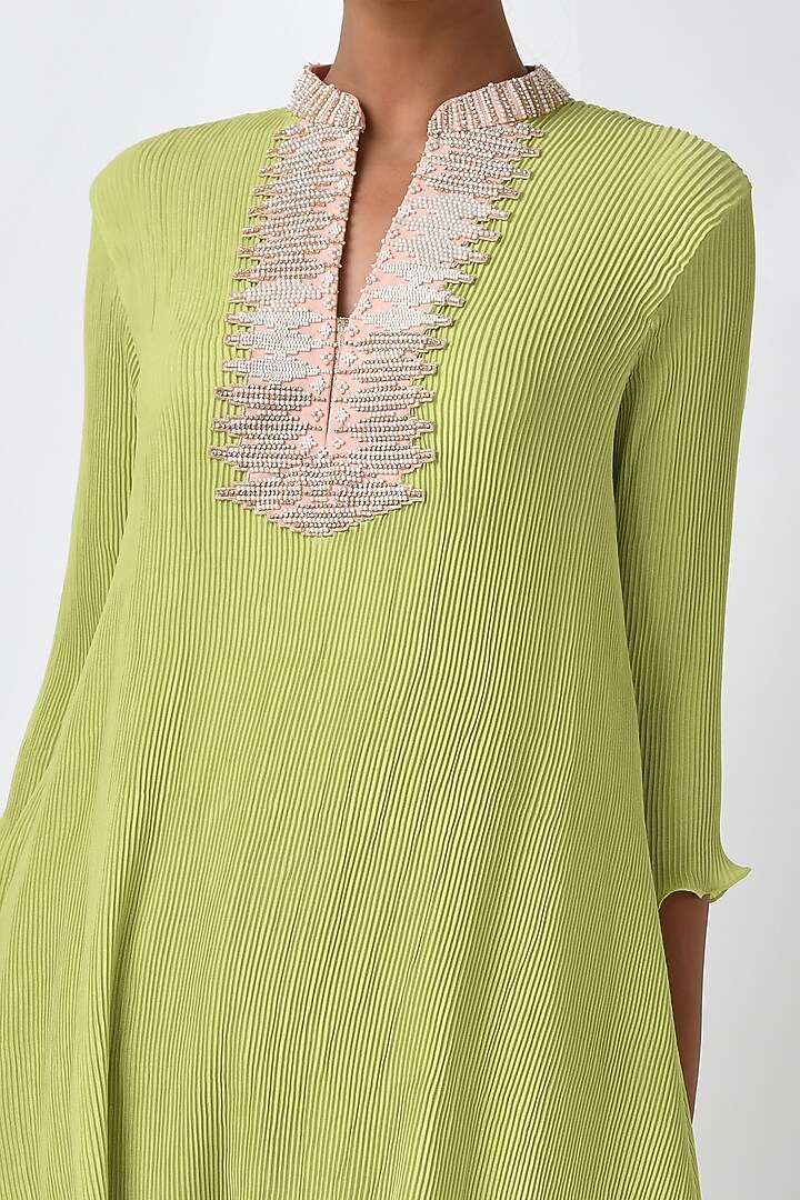 Lime Embroidered Kaftan by Kiran Uttam Ghosh at Pernia's Pop Up Shop