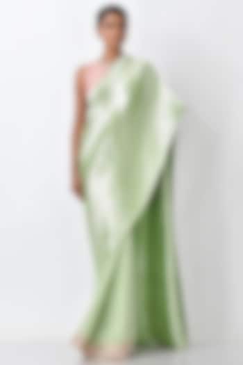 Apple Green Metallic Saree Set by Kiran Uttam Ghosh