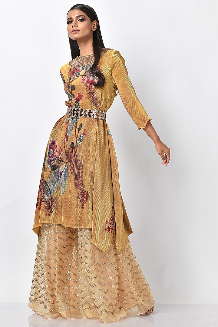 Mustard Embroidered Sharara by Kiran Uttam Ghosh