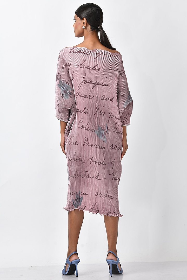 Onion Pink Pleated Polyester Printed Midi Vacation Dress by Kiran Uttam Ghosh at Pernia's Pop Up Shop