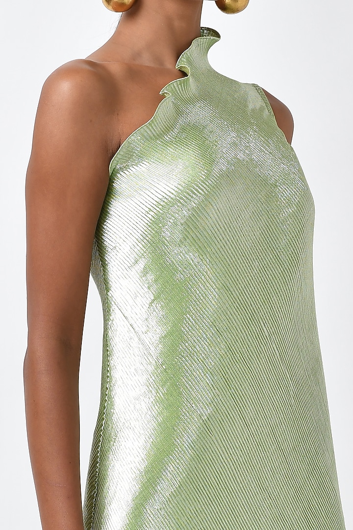 Apple Green Metallic Dress by Kiran Uttam Ghosh at Pernia's Pop Up Shop 2026