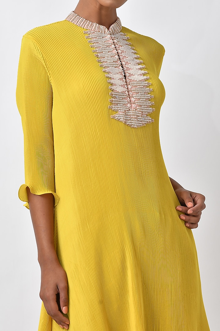 Yellow Embroidered Kaftan by Kiran Uttam Ghosh at Pernia's Pop Up Shop