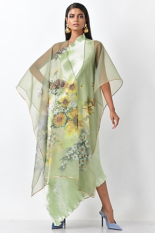 Apple Green Printed Drape by Kiran Uttam Ghosh