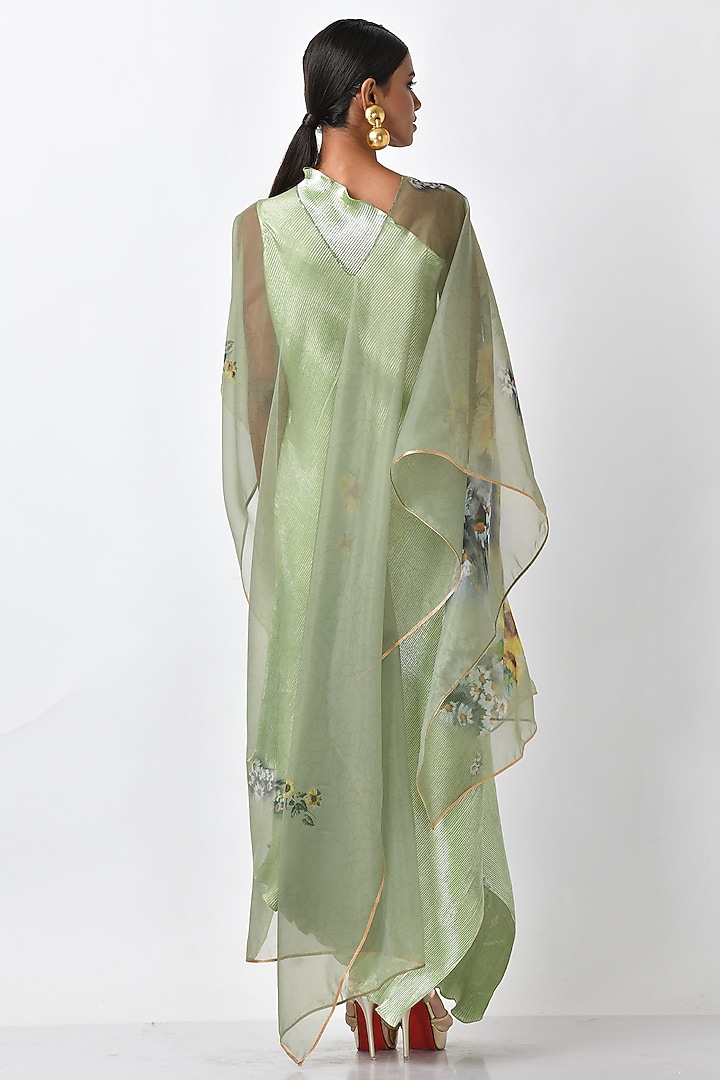 Apple Green Printed Drape by Kiran Uttam Ghosh at Pernia's Pop Up Shop