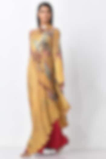 Mustard Gold One Shoulder Dress by Kiran Uttam Ghosh