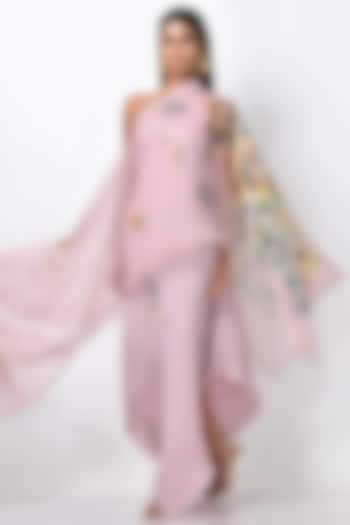 Soft Lavender Pink Printed Drape by Kiran Uttam Ghosh