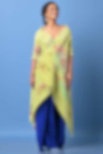Yellow Pleated Polyester Kurta by Kiran Uttam Ghosh