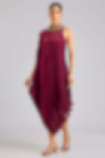 Merlot Red Polyester Cocktail Dress by Kiran Uttam Ghosh at Pernia's Pop Up Shop