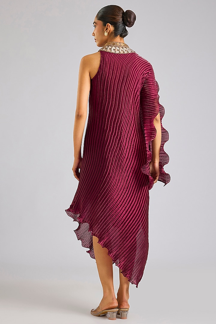 Merlot Red Polyester Cocktail Dress by Kiran Uttam Ghosh at Pernia's Pop Up Shop