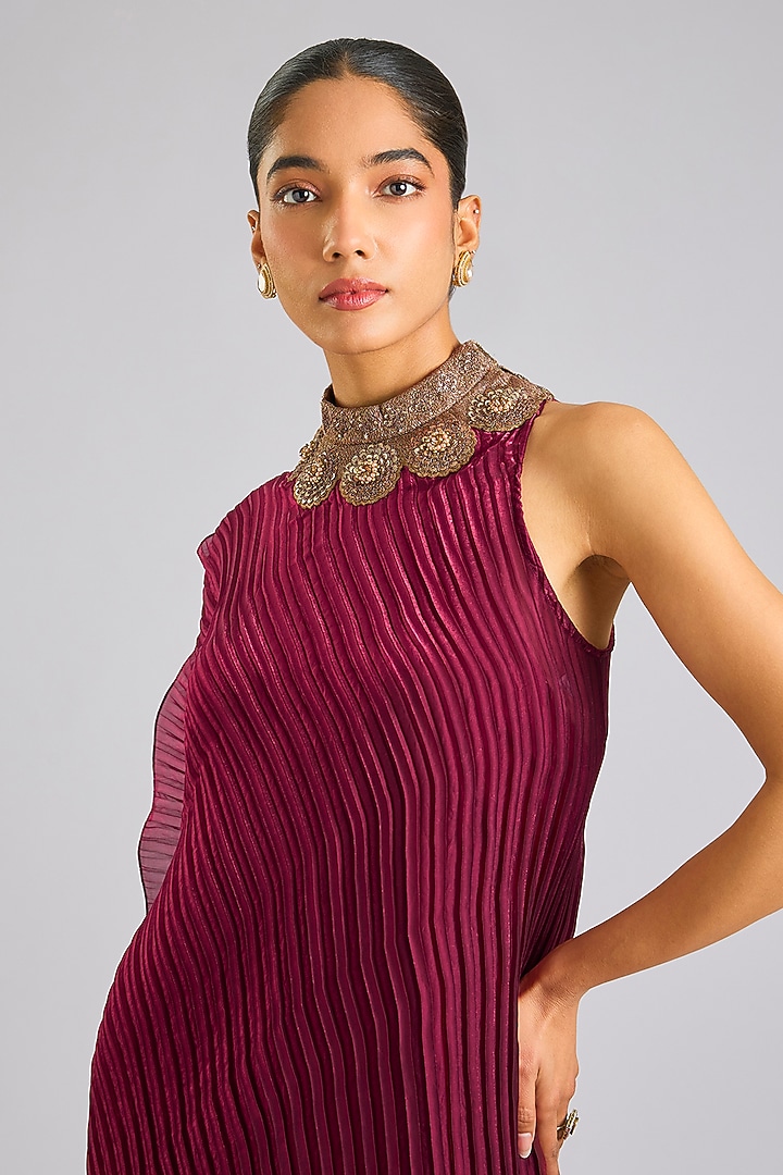 Merlot Red Polyester Cocktail Dress by Kiran Uttam Ghosh at Pernia's Pop Up Shop