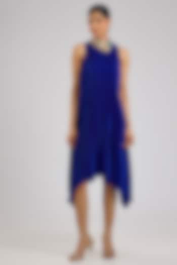 Indigo Pleated Polyester Viscose Vacation Dress by Kiran Uttam Ghosh at Pernia's Pop Up Shop