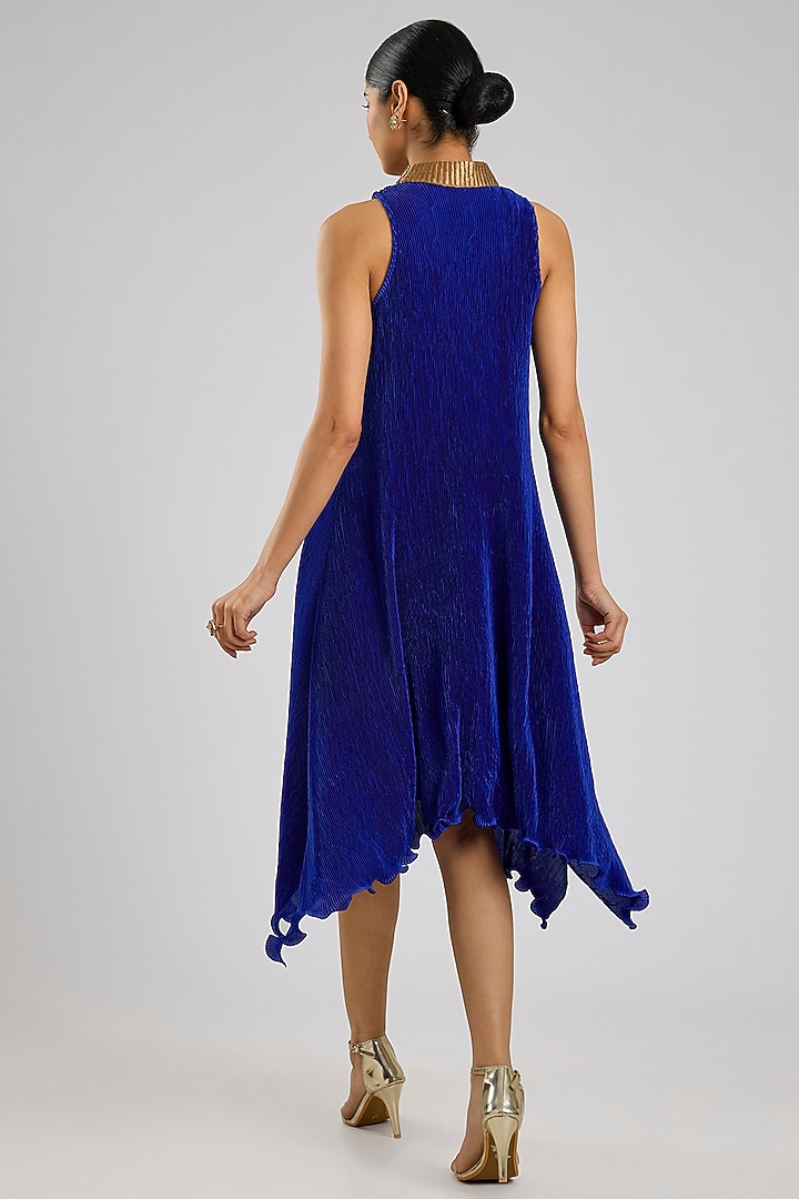 Indigo Pleated Polyester Viscose Vacation Dress by Kiran Uttam Ghosh at Pernia's Pop Up Shop