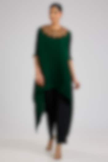 Emerald Pleated Polyester Viscose Wrap Tunic by Kiran Uttam Ghosh at Pernia's Pop Up Shop