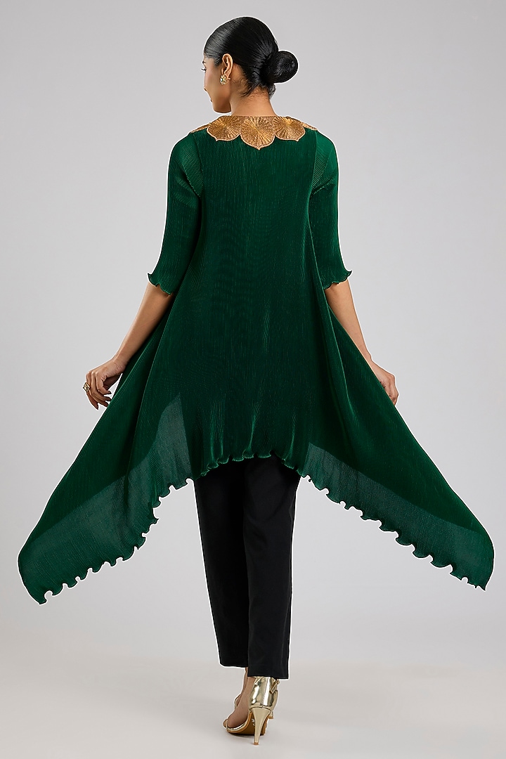 Emerald Pleated Polyester Viscose Wrap Tunic by Kiran Uttam Ghosh at Pernia's Pop Up Shop