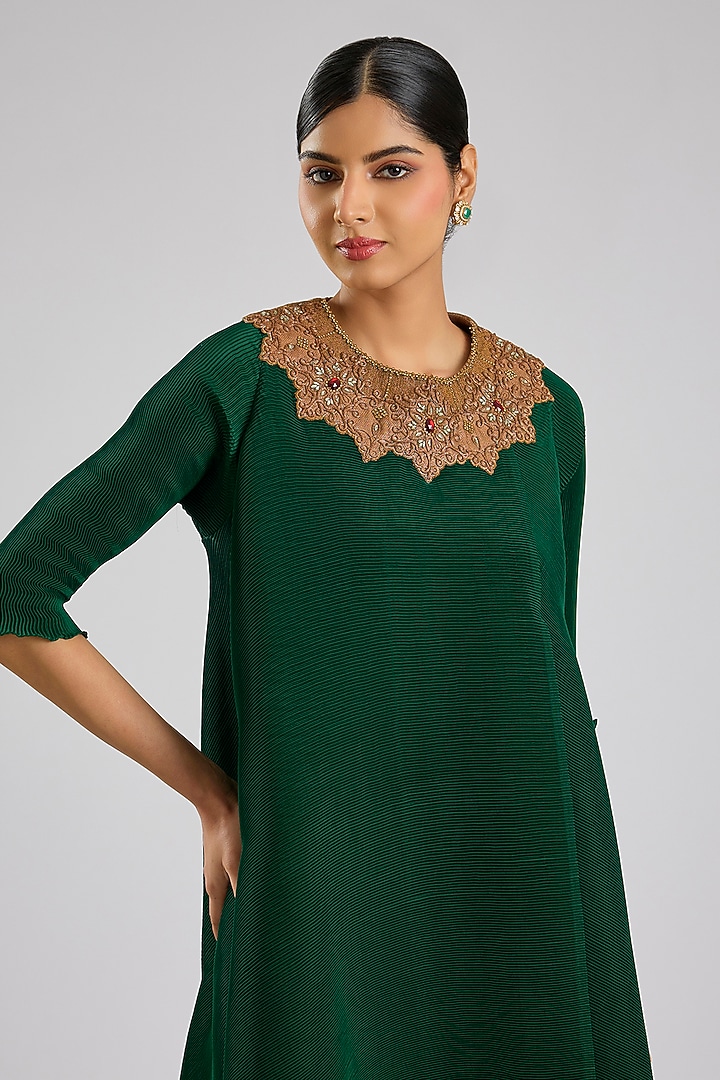Emerald Pleated Polyester Viscose Wrap Tunic by Kiran Uttam Ghosh at Pernia's Pop Up Shop
