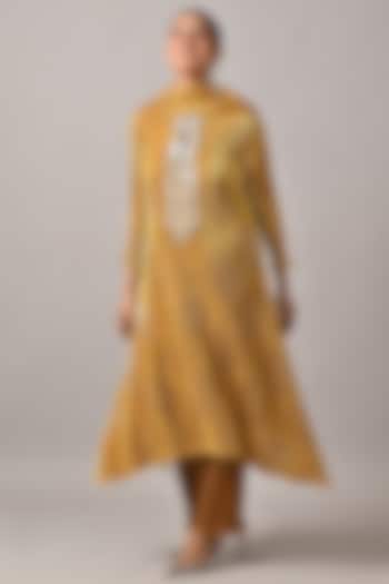 Mustard Polyester Hand Embroidered Kurta by Kiran Uttam Ghosh at Pernia's Pop Up Shop