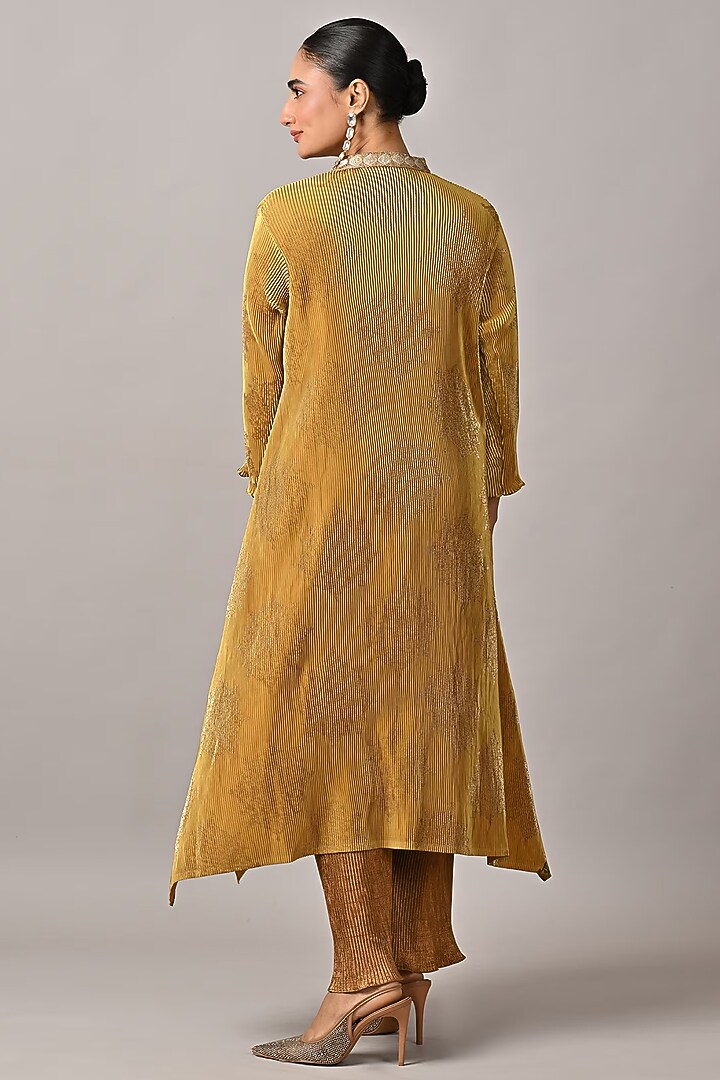 Mustard Polyester Hand Embroidered Kurta by Kiran Uttam Ghosh at Pernia's Pop Up Shop