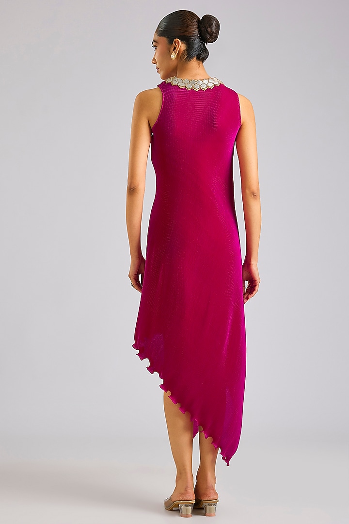 Magenta Pink Polyester Draped Cocktail Dress by Kiran Uttam Ghosh at Pernia's Pop Up Shop