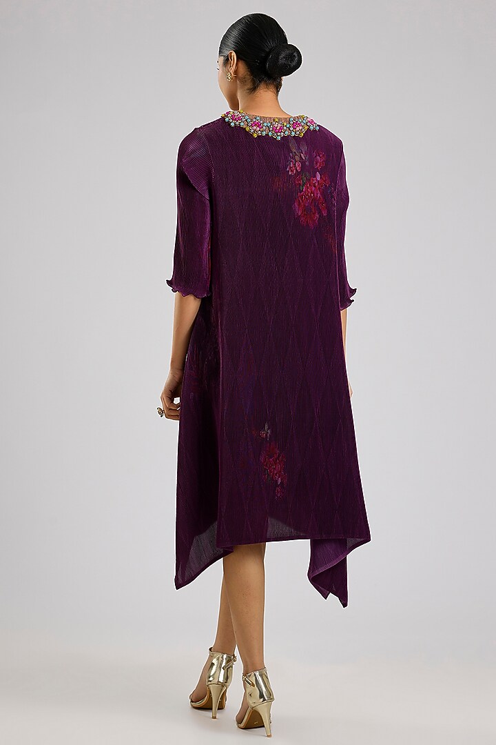 Blackberry Pleated Polyester Viscose Kurta by Kiran Uttam Ghosh at Pernia's Pop Up Shop