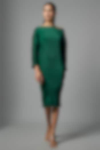 Emerald Green Pleated Polyester Vacation Dress by Kiran Uttam Ghosh at Pernia's Pop Up Shop