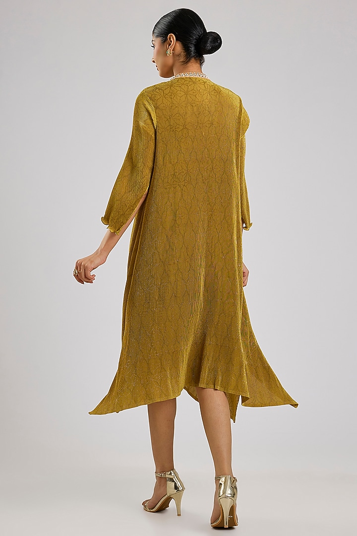 Mustard Pleated Polyester Viscose Kurta by Kiran Uttam Ghosh at Pernia's Pop Up Shop
