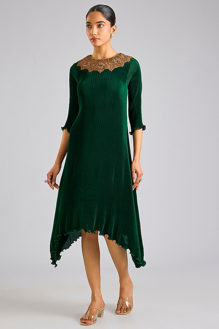 Emerald Green Polyester Kurta by Kiran Uttam Ghosh at Pernia's Pop Up Shop