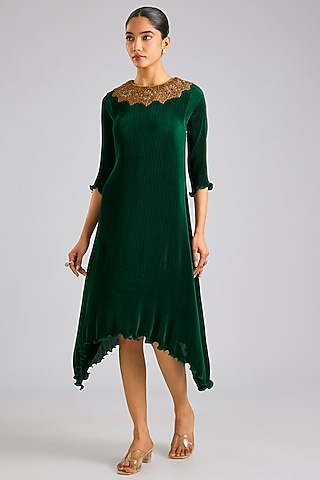 Emerald Green Polyester Kurta by Kiran Uttam Ghosh