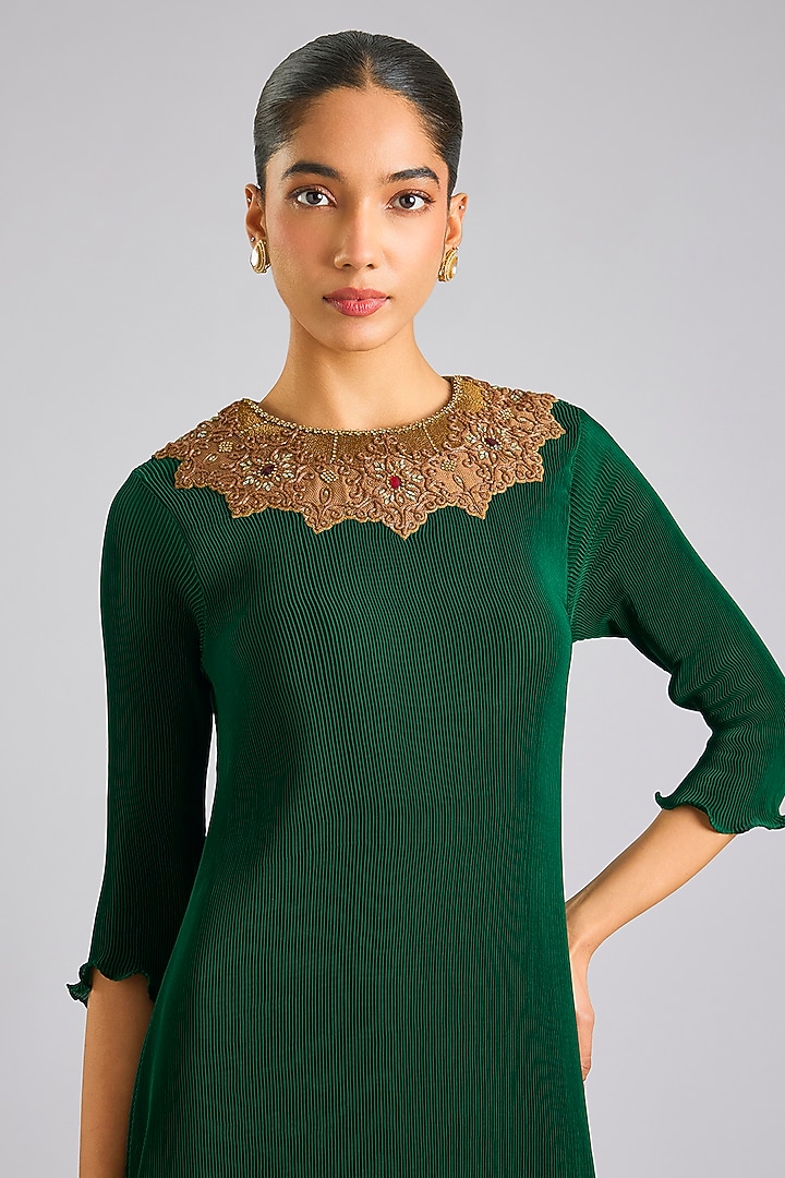 Emerald Green Polyester Kurta by Kiran Uttam Ghosh at Pernia's Pop Up Shop