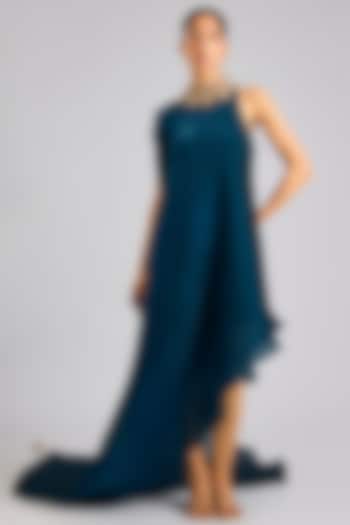 Navy Blue Polyester Cocktail Dress by Kiran Uttam Ghosh at Pernia's Pop Up Shop