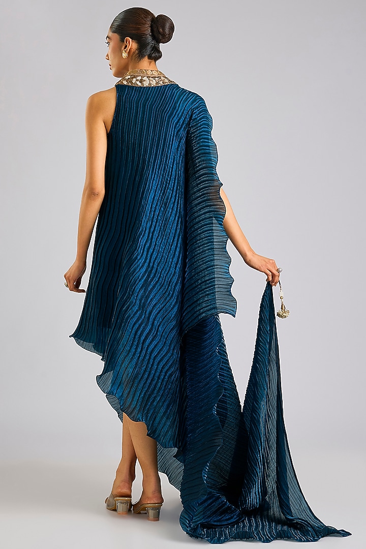 Navy Blue Polyester Cocktail Dress by Kiran Uttam Ghosh at Pernia's Pop Up Shop