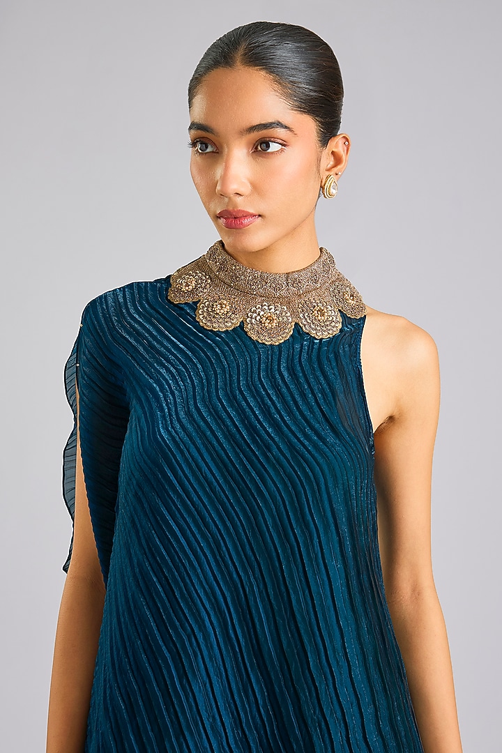 Navy Blue Polyester Cocktail Dress by Kiran Uttam Ghosh at Pernia's Pop Up Shop