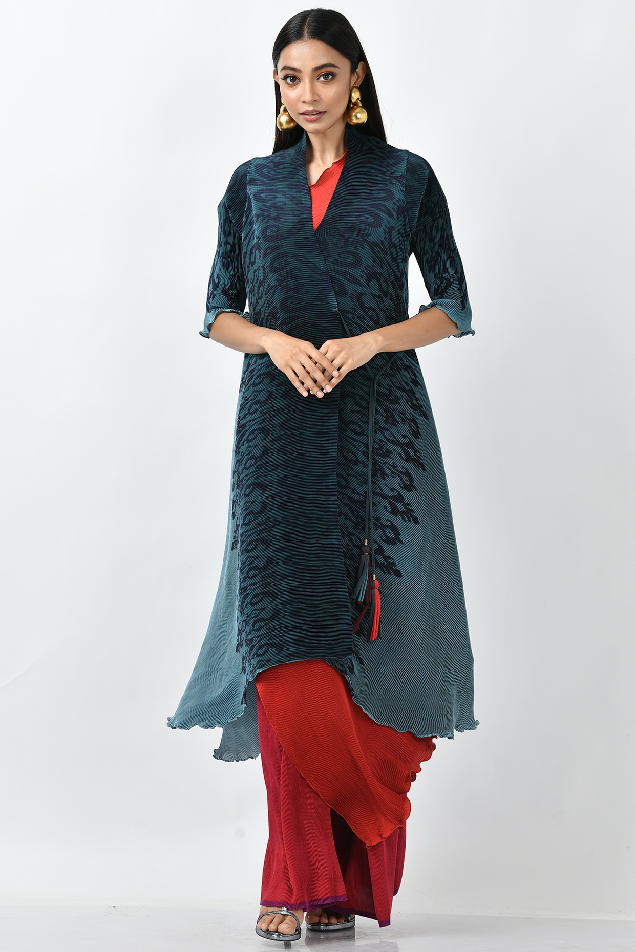 Red Wide-Legged Pant Set by Kiran Uttam Ghosh at Pernia's Pop Up Shop