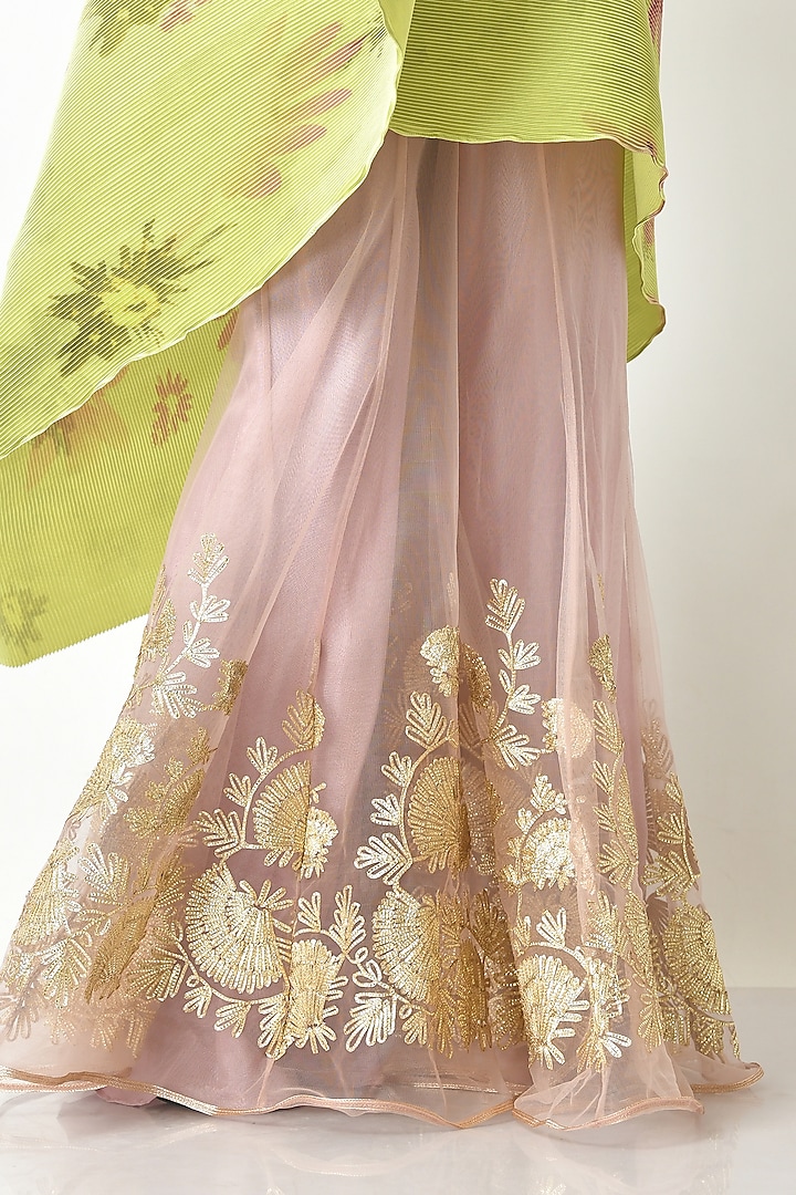 Salmon Embroidered Sharara Pants by Kiran Uttam Ghosh at Pernia's Pop Up Shop