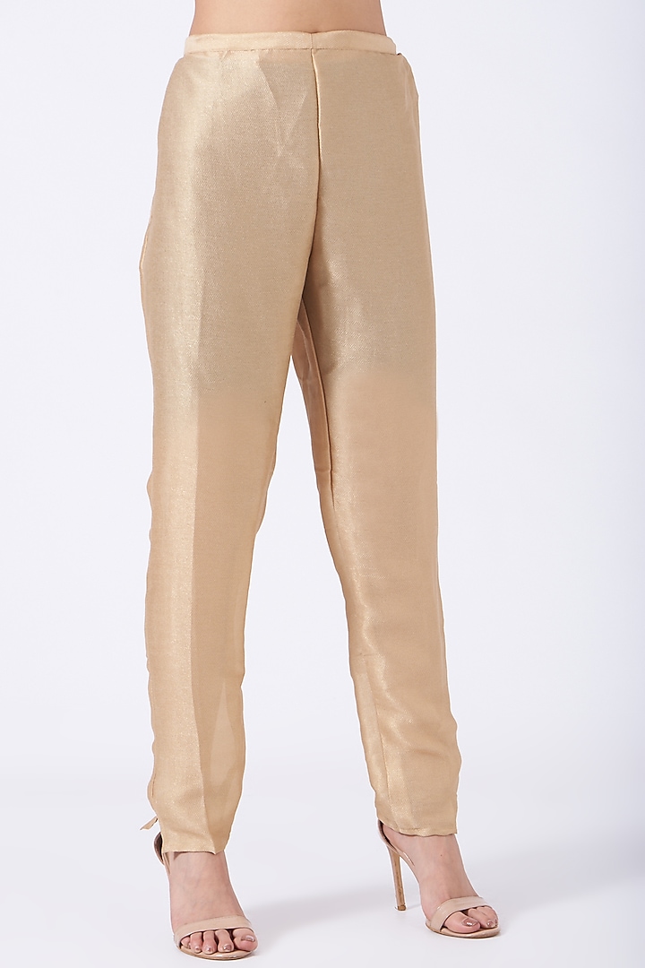 Beige Silk Pants by Kiran Uttam Ghosh at Pernia's Pop Up Shop