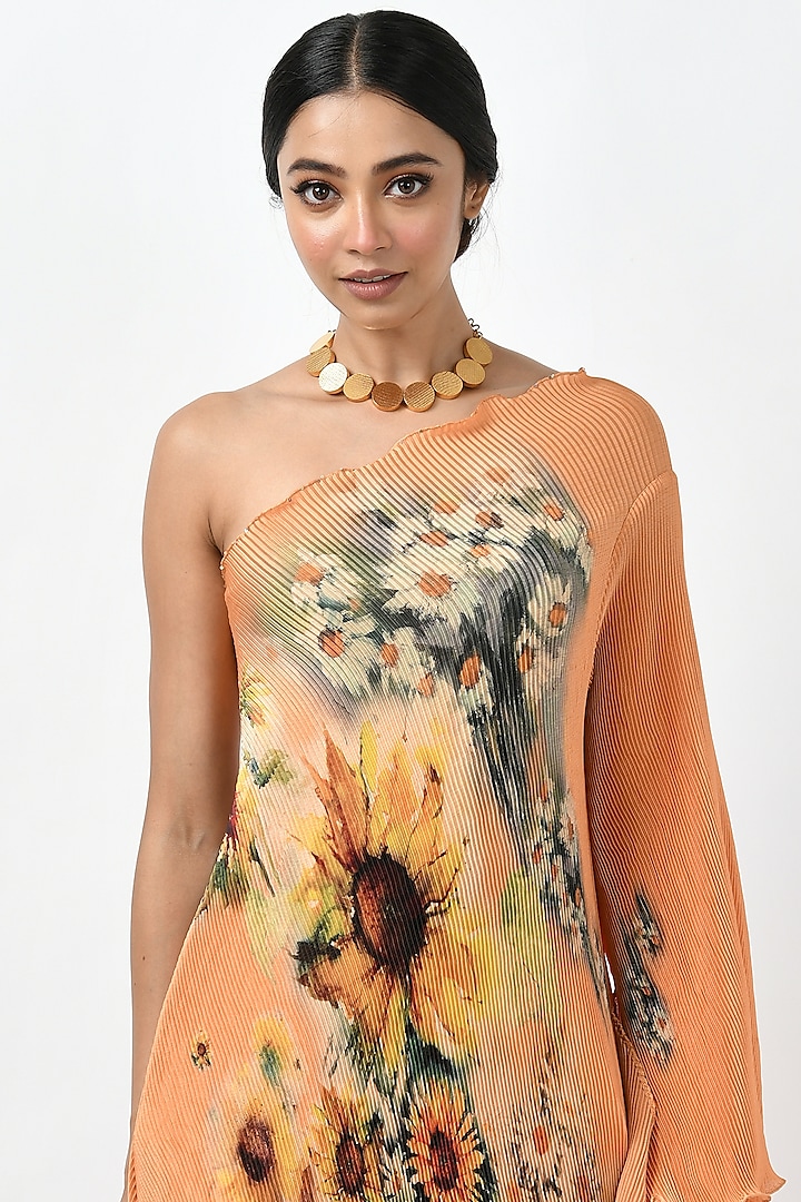 Mango Pleated Polyester Floral Printed One-Shoulder Vacation Dress by Kiran Uttam Ghosh at Pernia's Pop Up Shop