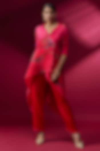 Pink Pleated Polyester Tunic by Kiran Uttam Ghosh at Pernia's Pop Up Shop