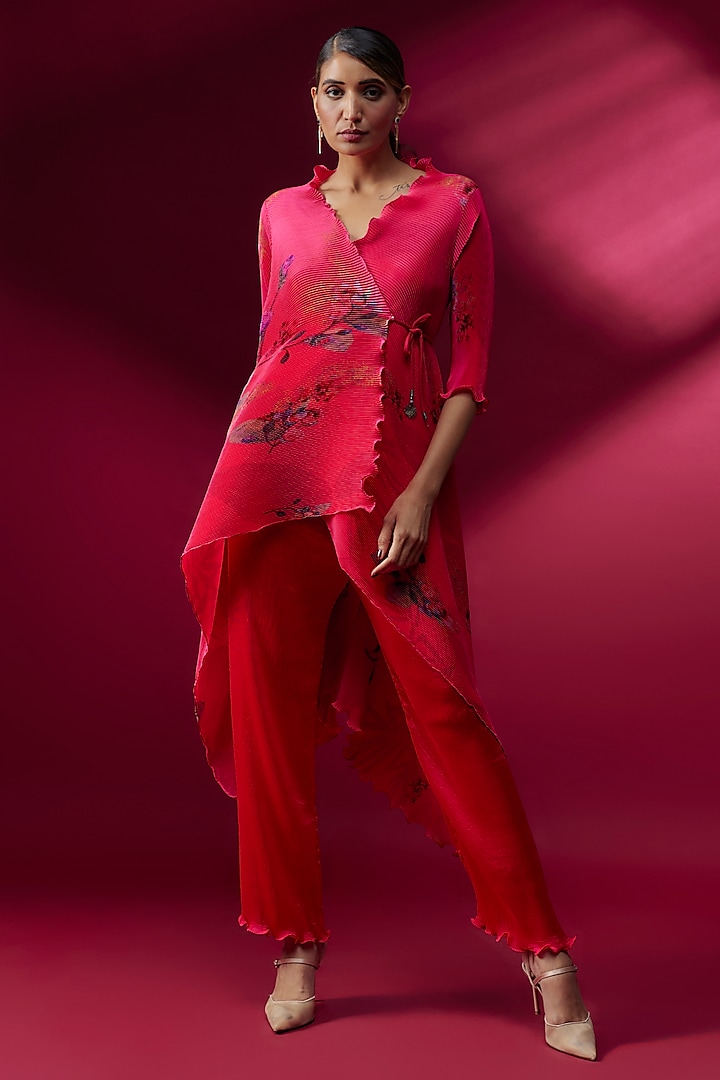 Pink Pleated Polyester Tunic by Kiran Uttam Ghosh at Pernia's Pop Up Shop