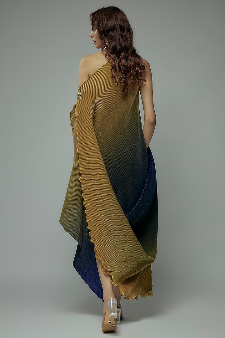 Blue Ombre Pleated Polyester Boota Embroidered Tunic by Kiran Uttam Ghosh at Pernia's Pop Up Shop
