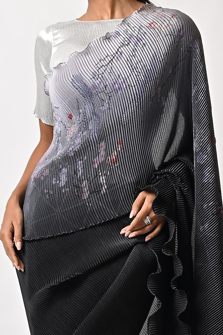 Silver Pleated Polyester Blouse by Kiran Uttam Ghosh at Pernia's Pop Up Shop