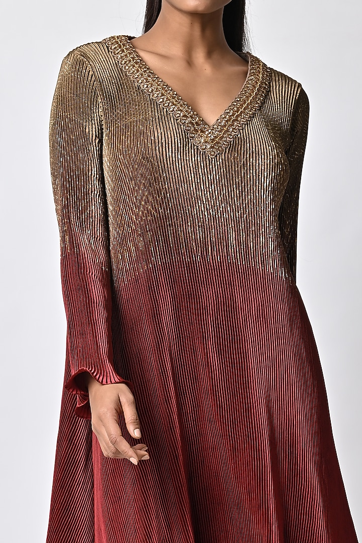 Olive & Red Ombre Printed Kaftan by Kiran Uttam Ghosh at Pernia's Pop Up Shop