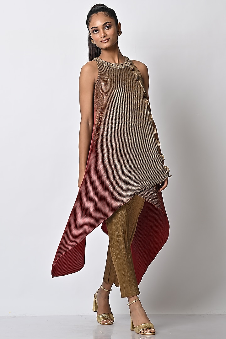 Olive & Red Ombre Printed Wrap Top by Kiran Uttam Ghosh at Pernia's Pop Up Shop