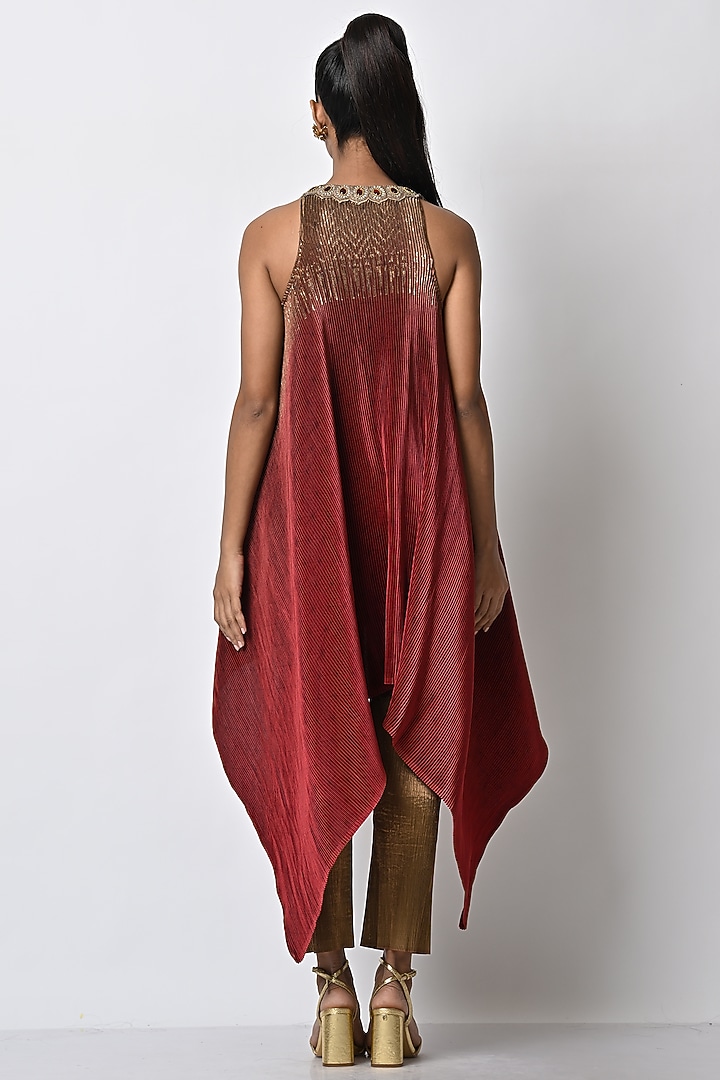 Olive & Red Ombre Printed Wrap Top by Kiran Uttam Ghosh at Pernia's Pop Up Shop